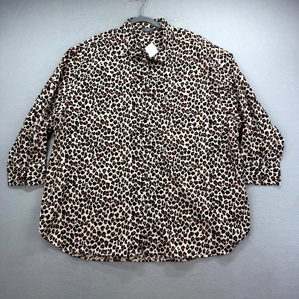 LOFT Sleepwear Shirt Womens 2XL Beige Brown Leopard Print Relaxed Fit Button Up